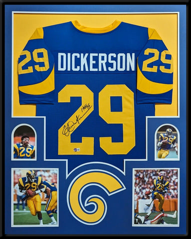 CUSTOM FRAMED LOS ANGELES RAMS ERIC DICKERSON AUTOGRAPHED JERSEY BECKETT HOLO