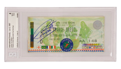 Roberto Carlos Signed 1997 The Impossible Free Kick Goal Match Ticket - BGS 4