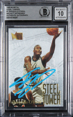 Magic Shaquille O'Neal Signed 1995 Metal Steel Towers #7 Card Auto 10 BAS Slab 2