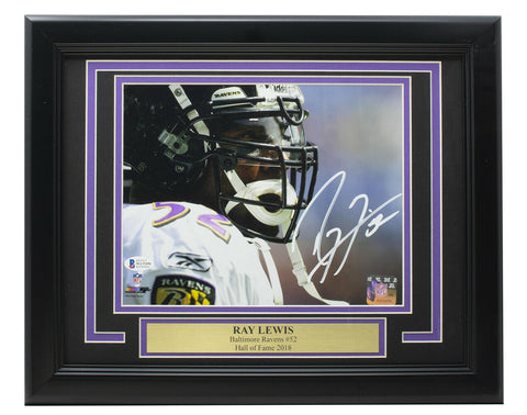 Ray Lewis Signed Framed Baltimore Ravens 8x10 Close up Football Photo BAS ITP