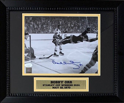 Bobby Orr Boston Bruins Autographed 1970 Stanley Cup Dive Framed 8x10 Photo JSA