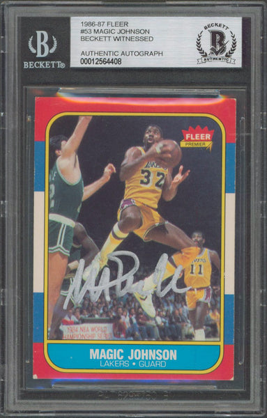 Lakers Magic Johnson Authentic Signed 1986 Fleer #53 Card BAS Slabbed