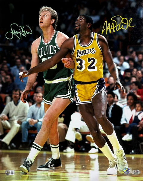 Larry Bird Magic Johnson Dual Signed 16x20 Boston Celtics Lakers Photo PSA+BAS