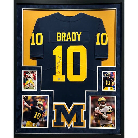 Tom Brady Autographed Signed Framed Michigan Jersey FANATICS