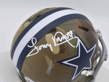Tony Dorsett Autographed Cowboys Camo Brown Speed Mini Helmet Beckett WY84410