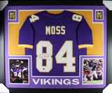 Randy Moss Autographed Pro Style Purple XL Framed Jersey 35x43 Beckett 51232