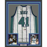 FRAMED Autographed/Signed GLEN RICE 33x42 Charlotte White Jersey PSA/DNA COA