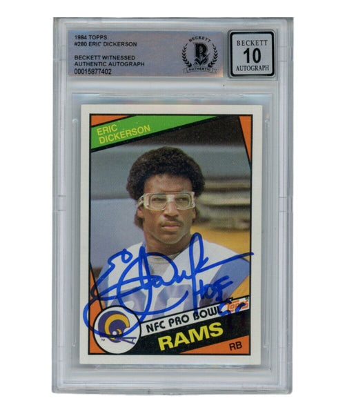 Eric Dickerson Signed 1984 Topps #280 Auto 10 Trading Card Beckett 40341