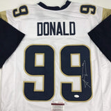 Autographed/Signed Aaron Donald Los Angeles LA White Football Jersey JSA COA
