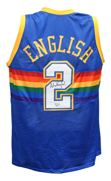 Alex English Autographed/Signed Pro Style Blue Jersey Beckett 40278