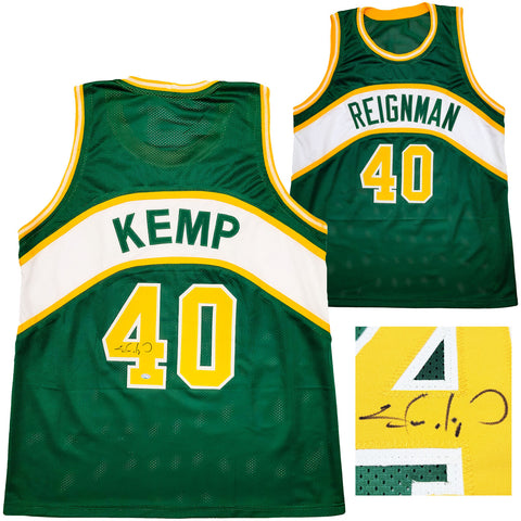 SEATTLE SUPERSONICS SHAWN KEMP AUTOGRAPHED GREEN JERSEY MCS HOLO STOCK #202427