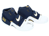 Lebron James Autographed Navy Blue / White Nike LeBron Soldier Nine UDA