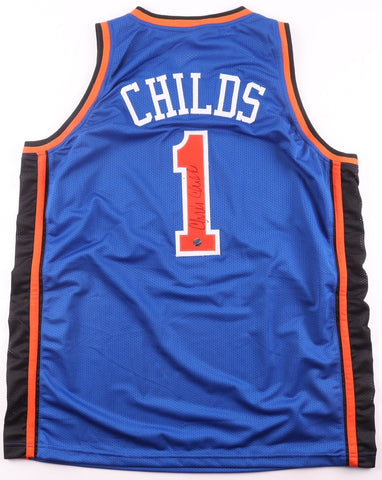 Chris Childs Signed Knicks Blue Jersey (All World Holo) New York Guard 1994-2001
