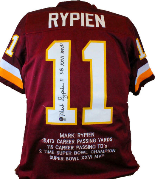 Mark Rypien Autographed Maroon Pro Style STAT Jersey W/ SB MVP- Beckett W Holo