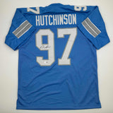 Autographed/Signed Aidan Hutchinson Detroit Blue Current Jersey Beckett BAS COA