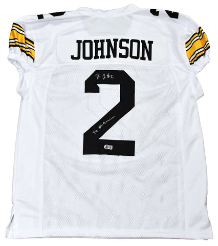 KALEB JOHNSON SIGNED IOWA HAWKEYES #2 WHITE GAME CUT JERSEY W/ 24 ALL-AMERICAN