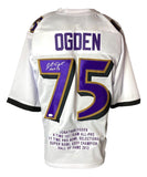 Jonathan Ogden Baltimore Signed White Stat Football Jersey HOF 13 JSA ITP