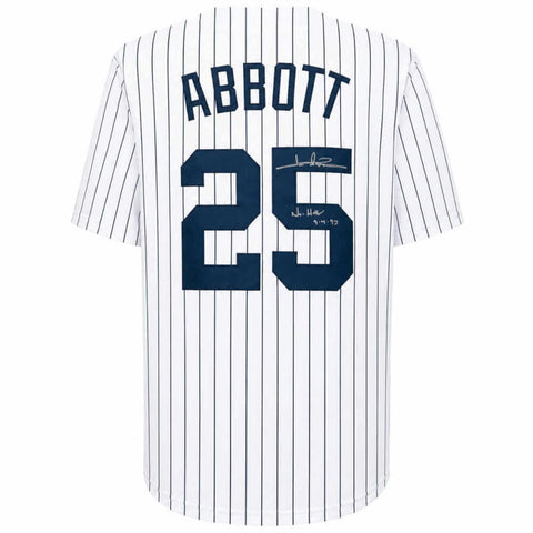 Jim Abbott Signed White Pinstripe Custom Baseball Jersey w/No Hitter - (SS COA)
