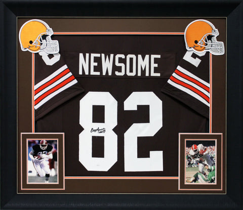 Ozzie Newsome "HOF 99" Authentic Signed Brown Pro Framed Style Jersey JSA Wit