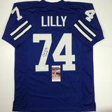 Autographed/Signed BOB LILLY HOF 80 Dallas Retro Blue Football Jersey JSA COA