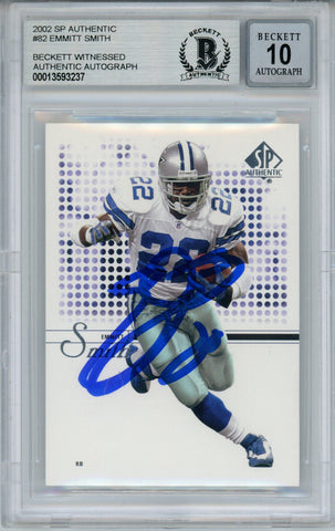 Emmitt Smith Signed 2002 SP Authentic #82 Trading Card Beckett 10 Slab 35097