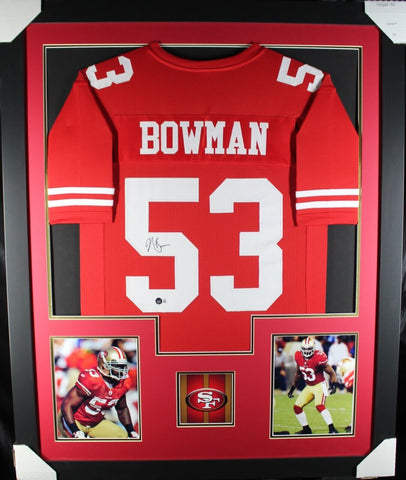 NAVORRO BOWMAN (49ers red TOWER) Signed Autographed Framed Jersey Beckett