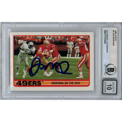 Joe Montana Autographed/Signed 1989 Topps #6 Slab Trading Card Beckett 49915