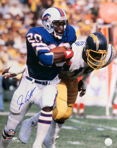 Joe Cribbs Signed Bills Blue Jersey Running With Football 16x20 Photo - (SS COA)