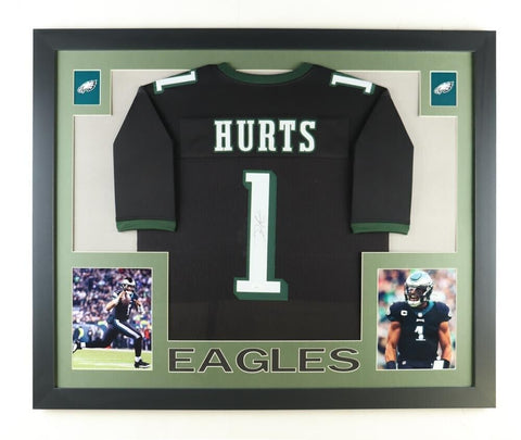Jalen Hurts Signed Philadelphia Eagles 35 x 43 Framed Jersey (JSA Hologram) Q.B