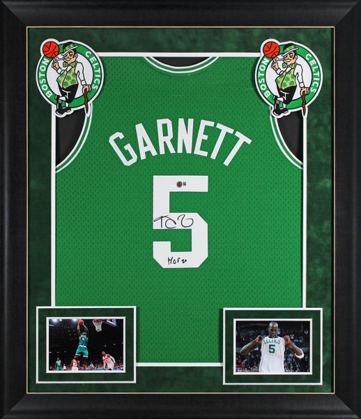 Celtics Kevin Garnett "HOF 20" Signed Green M&N HWC Swingman Framed Jersey BAS W