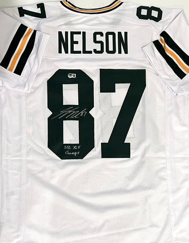 JORDY NELSON - Packers Signed Custom Replica White Jersey AUTO w/ XLV Champs BAS