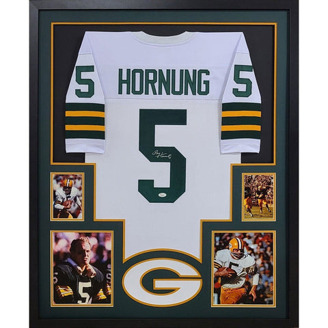 Paul Hornung Autographed Signed Framed White Green Bay Packers Jersey JSA