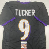Autographed/Signed Justin Tucker Baltimore Black Football Jersey JSA COA