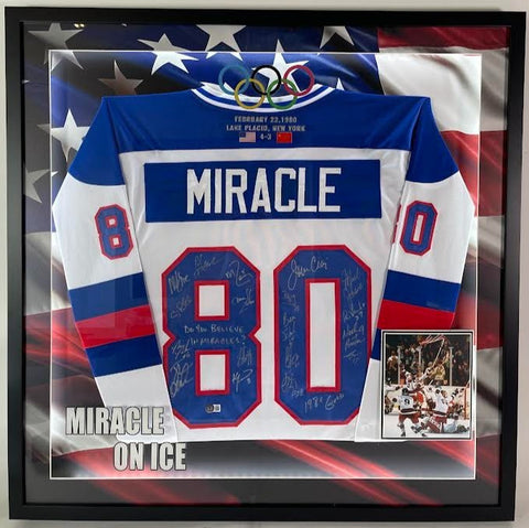 1980 Team USA 'MIRACLE' Hockey Jersey - 18 Autographs Custom LED Lighted Frame