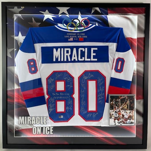 1980 Team USA 'MIRACLE' Hockey Jersey - 18 Autographs Custom LED Lighted Frame