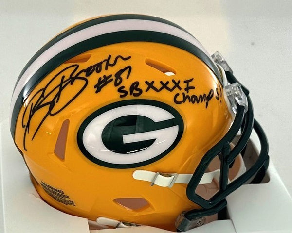 Packers ROBERT BROOKS Signed Riddell Speed Mini Helmet AUTO W/ SB XXXI - BAS