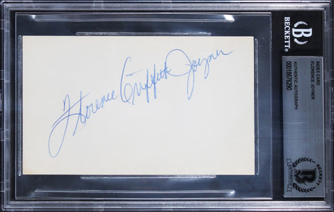Florence Joyner Authentic 3x5 Index Card Autographed BAS Slabbed