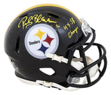 Steelers Rocky Bleier "4x SB Champs" Signed Speed Mini Helmet W/ Case BAS Wit