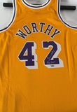 James Worthy Autographed/Inscribed "Big Game" M&N Swingman Jersey Fanatics COA