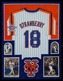 SUEDE FRAMED N.Y. METS DARRYL STRAWBERRY AUTOGRAPHED INSCRIBED JERSEY JSA COA