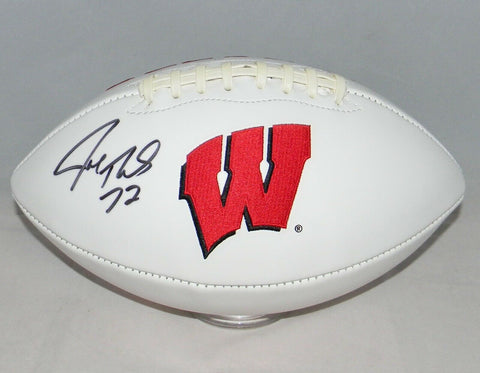 JOE THOMAS AUTOGRAPHED SIGNED WISCONSIN BADGERS WHITE LOGO FOOTBALL JSA