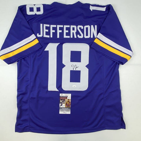 Autographed/Signed JUSTIN JEFFERSON Minnesota Purple Football Jersey JSA COA
