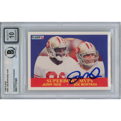 Joe Montana Autographed/Signed 1990 Fleer #397 Slab Trading Card Beckett 49917