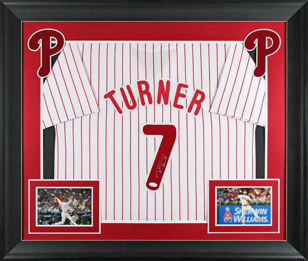 Trea Turner Authentic Signed White Pinstripe Pro Style Framed Jersey JSA