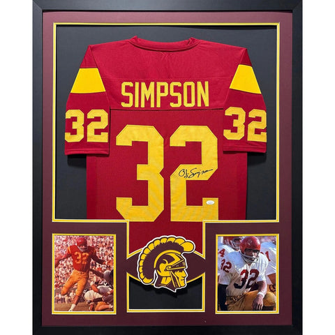 O.J. Simpson Autographed Signed Framed Maroon USC Jersey JSA