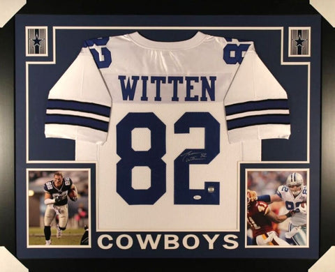 Jason Witten Signed Dallas Cowboys 35x43 Custom Framed Jersey (JSA COA) T.E.