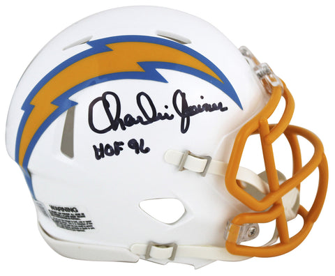 Chargers Charlie Joiner "HOF 96" Signed White Speed Mini Helmet BAS Witnessed
