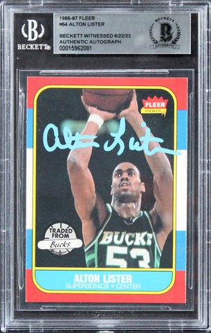 Bucks Alton Lister Authentic Signed 1986 Fleer #64 Card BAS Slabbed Rare!
