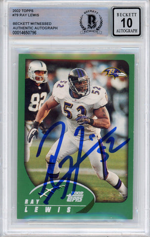 Ray Lewis Autographed/Signed 2002 Topps #79 Trading Card Beckett Slab 39224