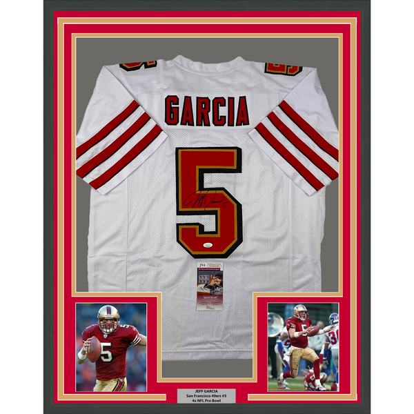 Framed Autographed/Signed Jeff Garcia 33x42 San Francisco White Jersey JSA COA